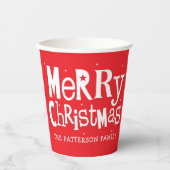 Gobelets En Papier Rouge Joyeux Noël moderne Nom personnalisé (Recto)