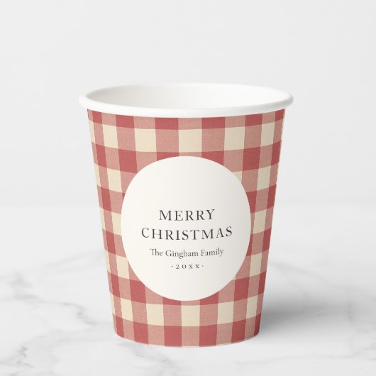 Gobelets En Papier Rouge rustique En vichy moderne Noël (Recto)