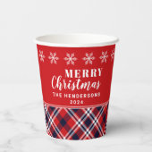 Gobelets En Papier Rouge Tartan Plaid Moderne Personnalisé Noël (Verso)