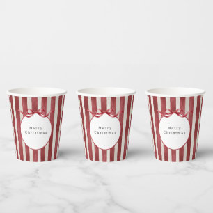 Gobelets En Papier Rouges Rubans Rayures Crème Noël