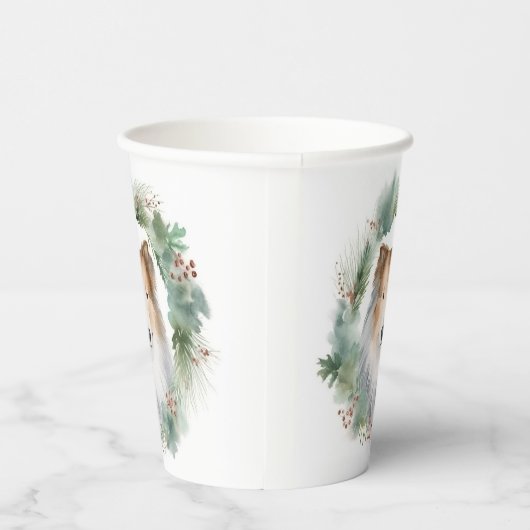 Gobelets En Papier Rough Collie Christmas Wreath Festive Pup (Droite)