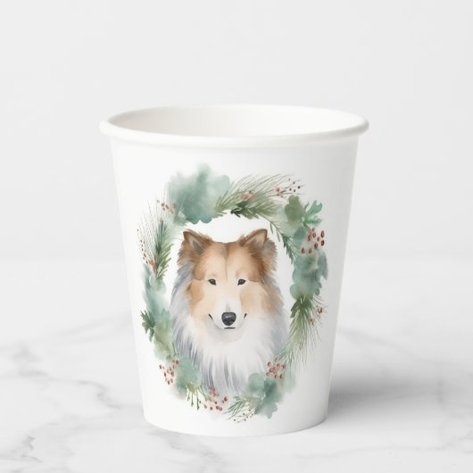 Gobelets En Papier Rough Collie Christmas Wreath Festive Pup (Recto)