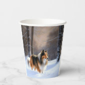 Gobelets En Papier Rough Collie Laisser Neige Noël (Verso)