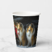Gobelets En Papier Rough Collie Snowy Sleigh Décor de Noël (Verso)