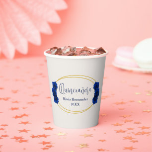 Gobelets En Papier Royal Blue et Gold Geometry Quinceañera