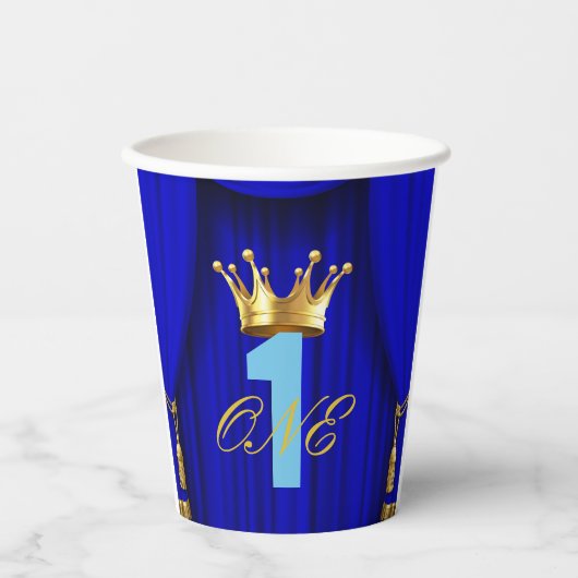 Gobelets En Papier Royal Blue & Gold Prince 1er 1 fête d'anniversaire (Recto)