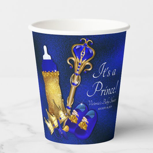 Gobelets En Papier Royal Blue Gold Prince Baby shower