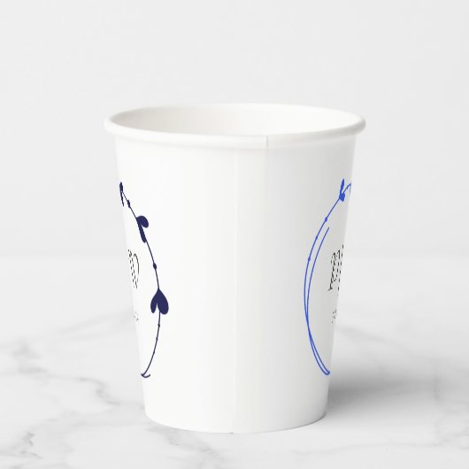 Gobelets En Papier Royal Blue Simple Heart Wreath Monogram Mariage (Droite)