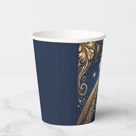 Gobelets En Papier Royal Quinceañera Gold et Navy Princess Thème (Droite)