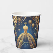 Gobelets En Papier Royal Quinceañera Gold et Navy Princess Thème (Recto)