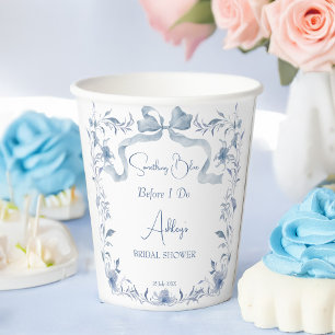 Gobelets En Papier Ruban floral bleu poussiéreux élégant douche de ma