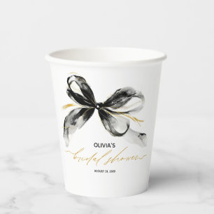 Gobelets En Papier Ruban noir et or, noeud papillon fantaisiste pour 