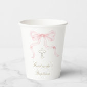 Gobelets En Papier Ruban rose baptême bébé fille (Recto)