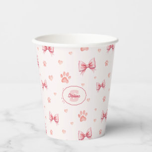 Gobelets En Papier Ruban rose, Coeur et Motif Empreinte de patte - Ro