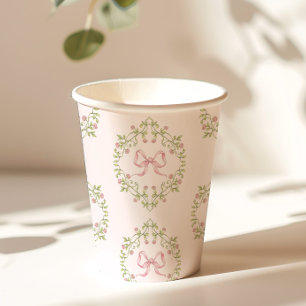 Gobelets En Papier Ruban rose fleur sauvage Bow Coquette baby shower
