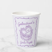 Gobelets En Papier Ruban Violet Rétro Coquette Galentines Gâteau en F (Verso)
