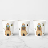 Gobelets En Papier Ruche d'abeille avec fleur bleue et abeilles