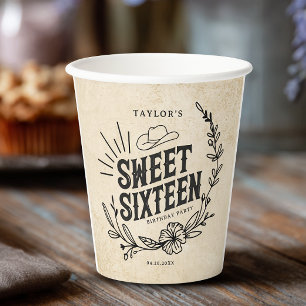 Gobelets En Papier Russe Cowgirl Floral Sweet sixteen fête d'annivers
