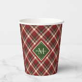Gobelets En Papier Russe Noël Rouge Vert Plaid Simple Monogramme (Verso)