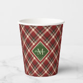 Gobelets En Papier Russe Noël Rouge Vert Plaid Simple Monogramme (Recto)