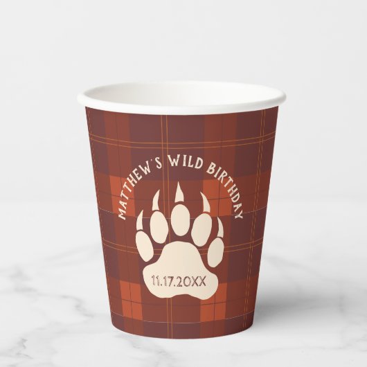 Gobelets En Papier Russe Plaid Bear Paw Wild Birthday Party (Recto)