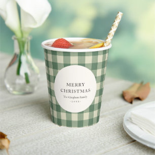 Gobelets En Papier Russe Vert En vichy moderne Noël