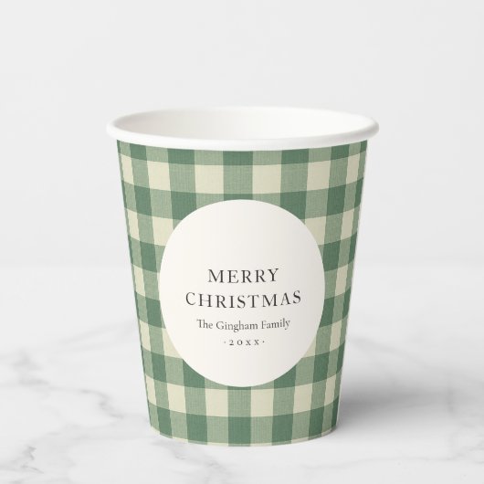 Gobelets En Papier Russe Vert En vichy moderne Noël (Verso)