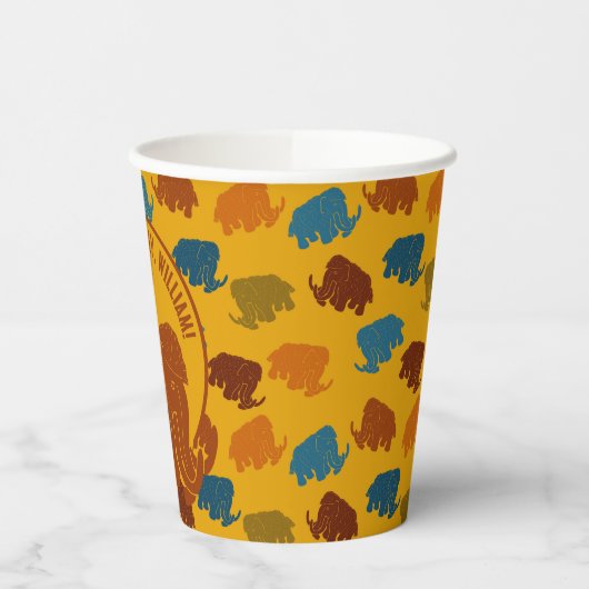 Gobelets En Papier Rust & Gold Cartoon Wooly Mammoth Personnalisé (Gauche)