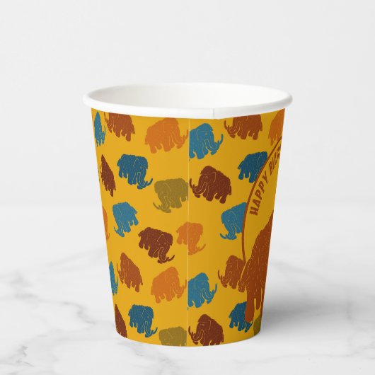 Gobelets En Papier Rust & Gold Cartoon Wooly Mammoth Personnalisé (Droite)