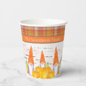 Gobelets En Papier Rustic Fall Gnome citrouille orange plaid (Verso)