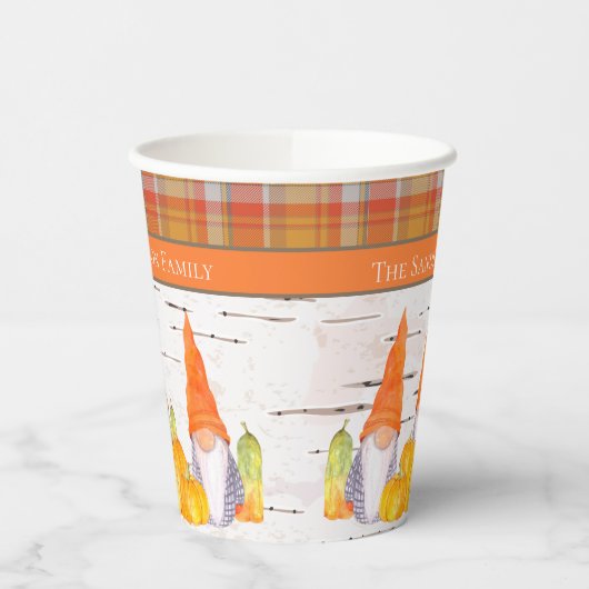 Gobelets En Papier Rustic Fall Gnome citrouille orange plaid (Gauche)