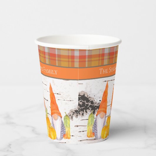 Gobelets En Papier Rustic Fall Gnome citrouille orange plaid (Droite)