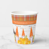 Gobelets En Papier Rustic Fall Gnome citrouille orange plaid (Recto)