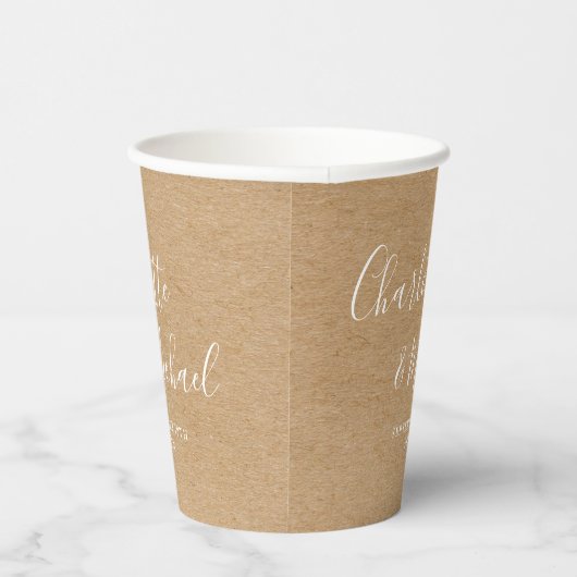 Gobelets En Papier Rustic Kraft Elegant Signature Script Mariage (Droite)