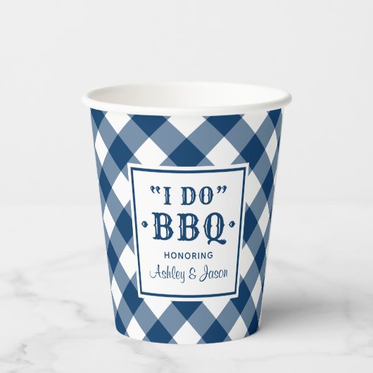 Gobelets En Papier Rustic Navy Blue I Do BBQ Custom Wedding Monogramm (Verso)
