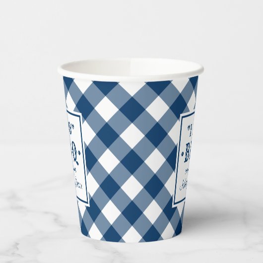 Gobelets En Papier Rustic Navy Blue I Do BBQ Custom Wedding Monogramm (Gauche)