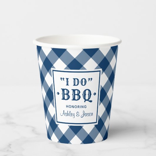 Gobelets En Papier Rustic Navy Blue I Do BBQ Custom Wedding Monogramm (Recto)