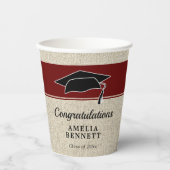 Gobelets En Papier Rustic Red Félicitations Casquette diplômé (Recto)