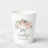 Gobelets En Papier Rustic Rose Floral 100e fête d'anniversaire (Recto)