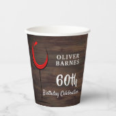 Gobelets En Papier Rustic Wood Red Wine 60e fête d'anniversaire (Recto)