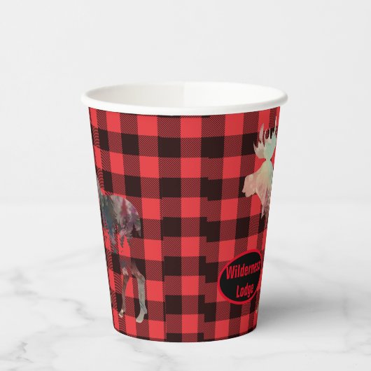 Gobelets En Papier Rustic Woods Moose Red Plaid Ajouter le nom Cubes (Gauche)