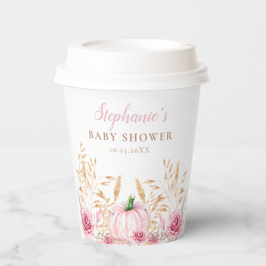 Gobelets En Papier Rustique automne boho Citrouille bébé Fille douche (Recto)