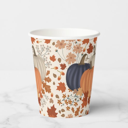 Gobelets En Papier Rustique Automne Citrouille Feuille Fleur sauvage (Verso)