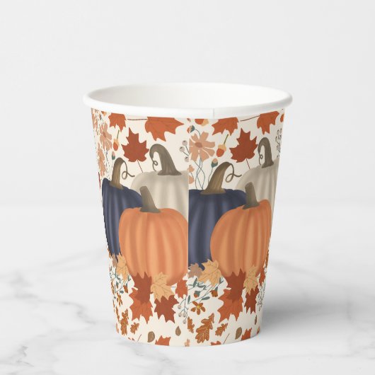 Gobelets En Papier Rustique Automne Citrouille Feuille Fleur sauvage (Droite)