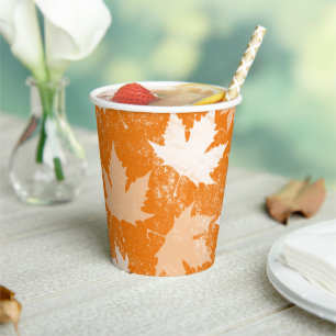 Gobelets En Papier Rustique Automne Feuilles Motif