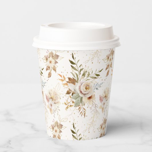 Gobelets En Papier Rustique Automne Rose Aquarelle Botanique (Verso)