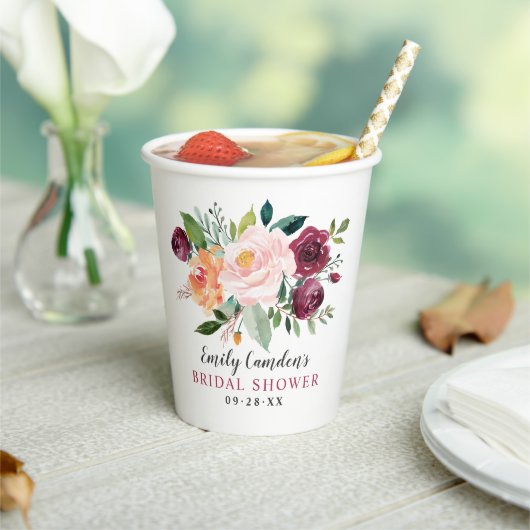 Gobelets En Papier Rustique Bourgogne Blush automne Fête des mariées (Insitu)