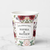 Gobelets En Papier Rustique Bourgogne Blush Floral Abstrait Mariage (Recto)