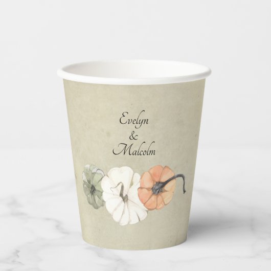 Gobelets En Papier Rustique Citrouilles d'automne Mariage personnalis (Recto)