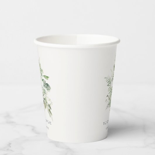 Gobelets En Papier Rustique Green Eucalyptus Fern Foliage Croix Baptê (Gauche)